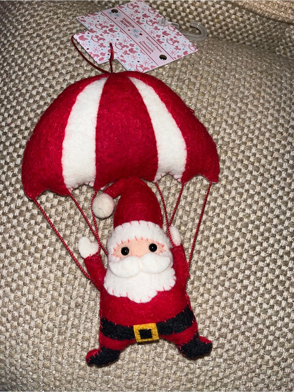 Holiday Felt Parachuting Santa Ornament - Red and White